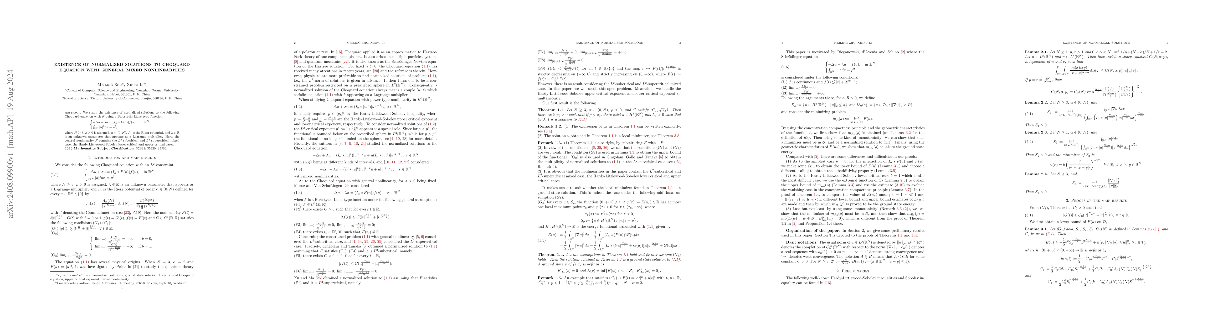 Thumbnail for Existence of normalized solutions to Choquard equation with general
  mixed nonlinearities