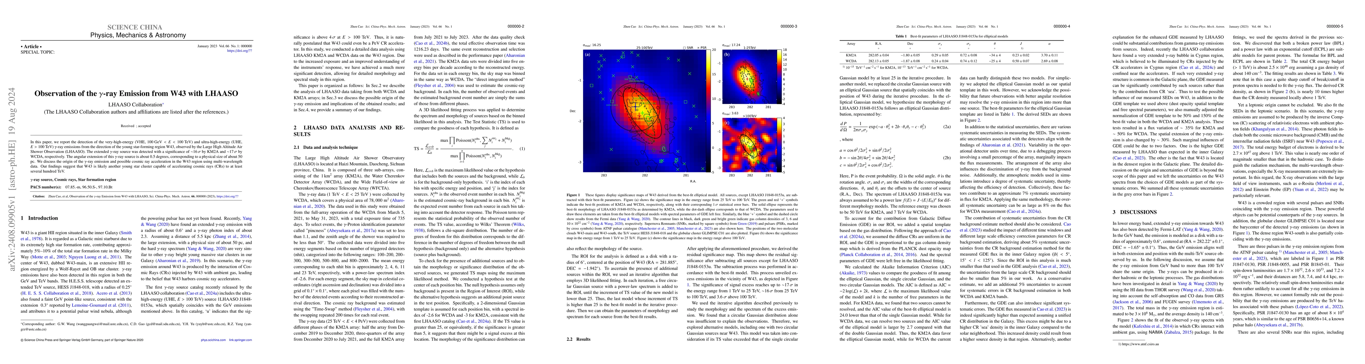 Thumbnail for Observation of the $γ$-ray Emission from W43 with LHAASO