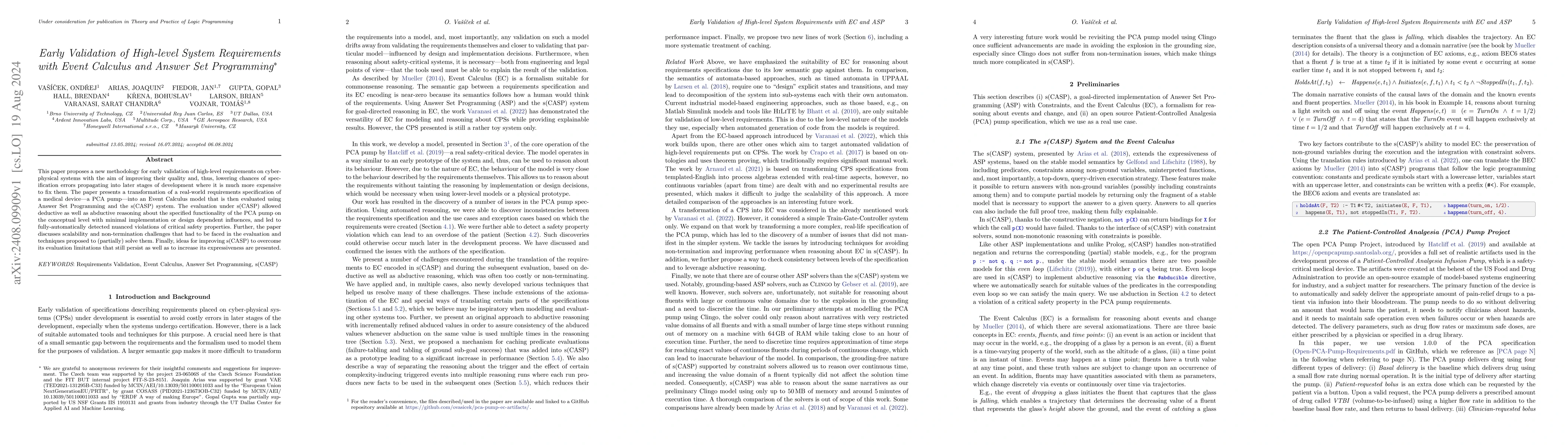 Thumbnail for Early Validation of High-level System Requirements with Event Calculus
  and Answer Set Programming