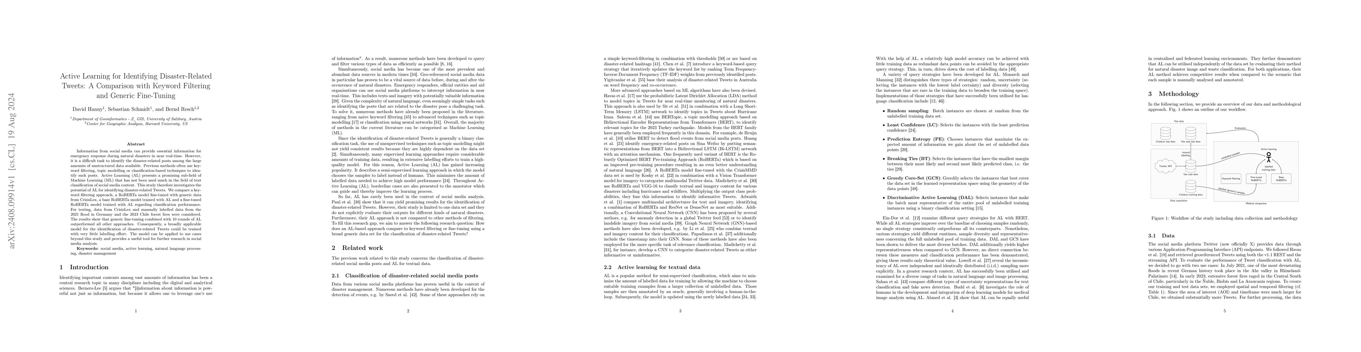 Thumbnail for Active Learning for Identifying Disaster-Related Tweets: A Comparison
  with Keyword Filtering and Generic Fine-Tuning
