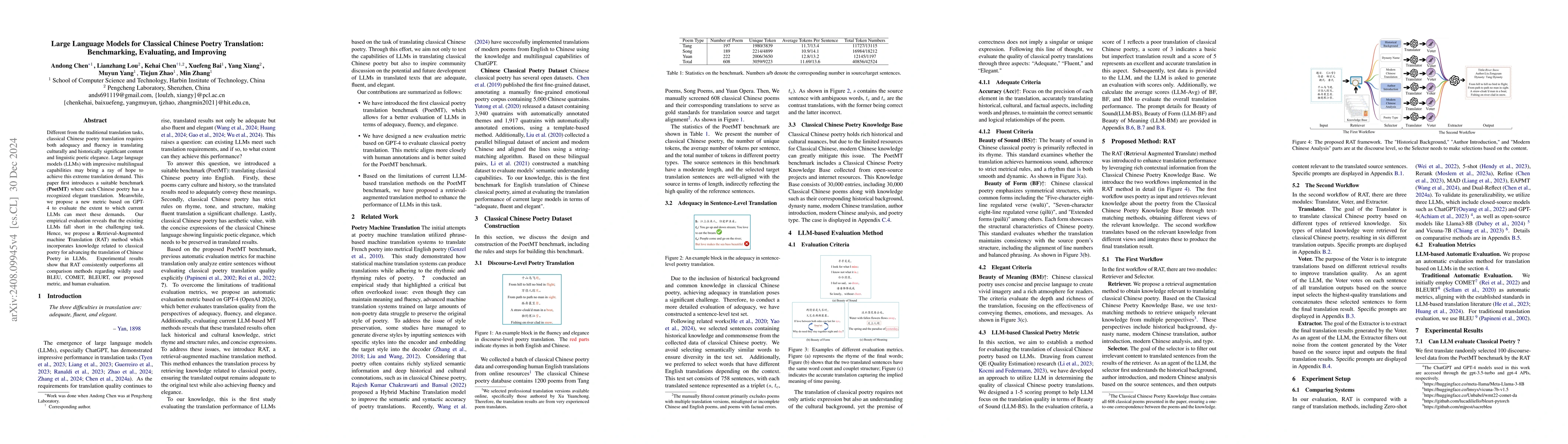 Thumbnail for Benchmarking LLMs for Translating Classical Chinese Poetry:Evaluating
  Adequacy, Fluency, and Elegance