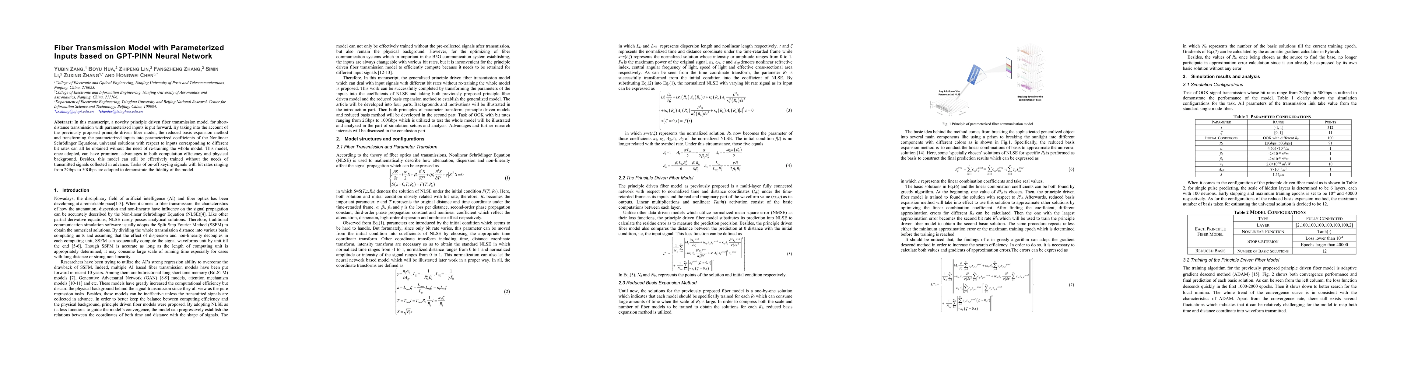 Thumbnail for Fiber Transmission Model with Parameterized Inputs based on GPT-PINN
  Neural Network