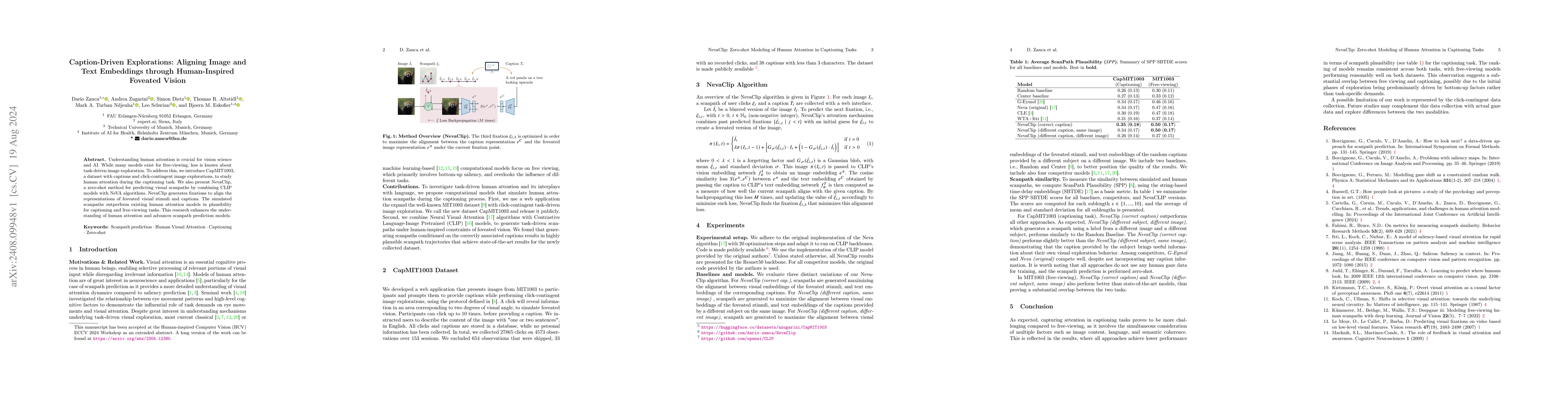 Thumbnail for Caption-Driven Explorations: Aligning Image and Text Embeddings through
  Human-Inspired Foveated Vision