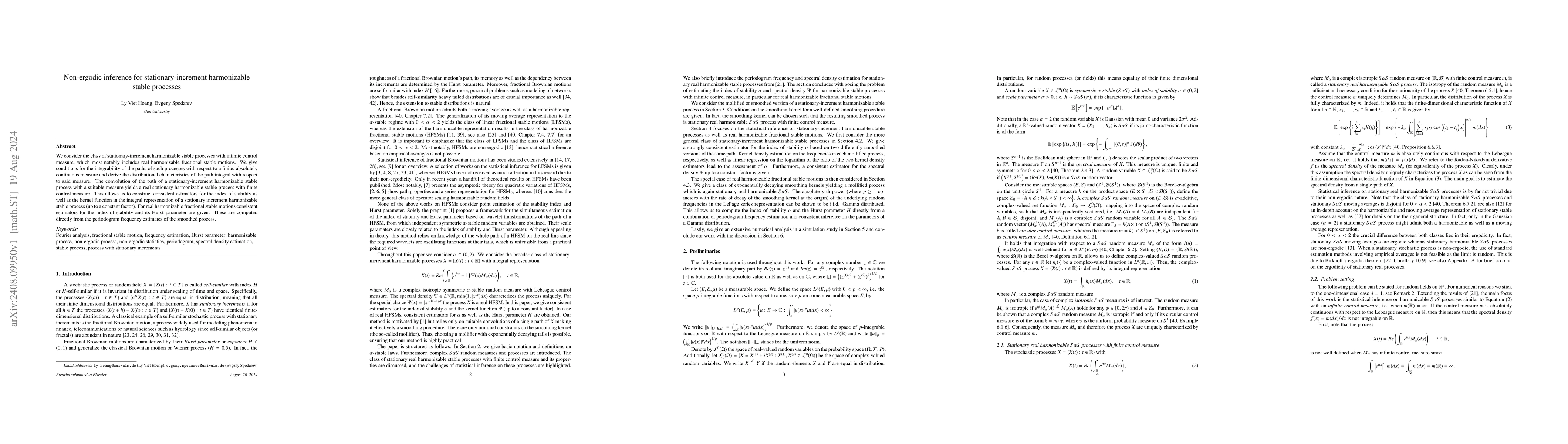 Thumbnail for Non-ergodic inference for stationary-increment harmonizable stable
  processes