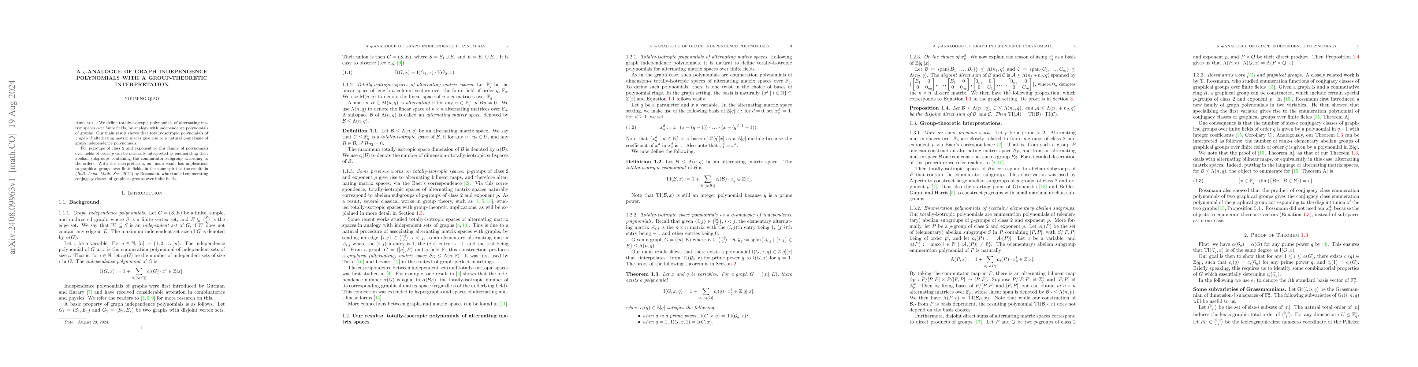 Thumbnail for A q-analogue of graph independence polynomials with a group-theoretic
  interpretation