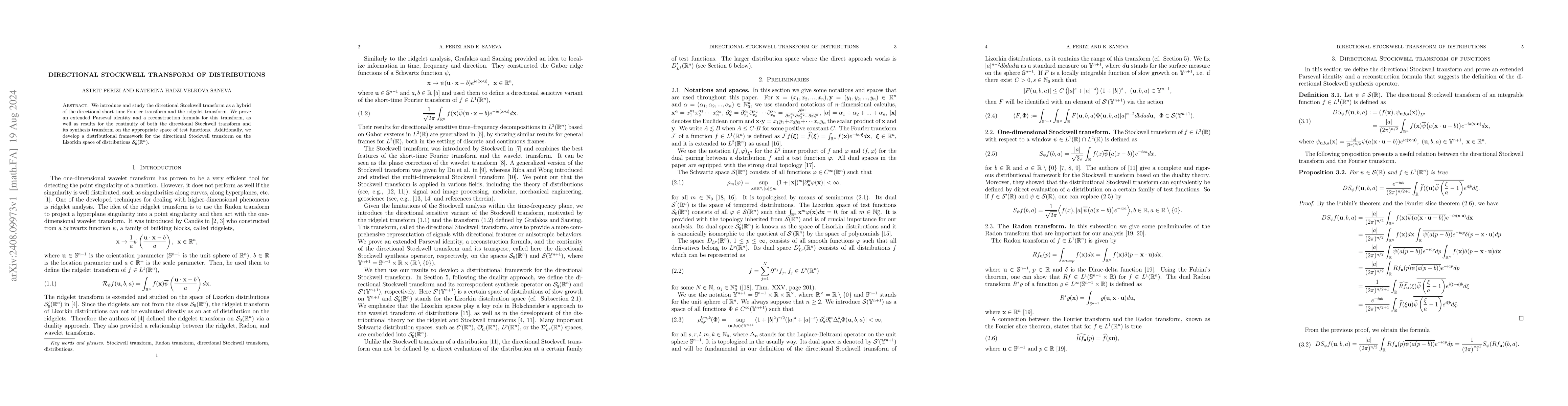 Thumbnail for Directional Stockwell transform of distributions