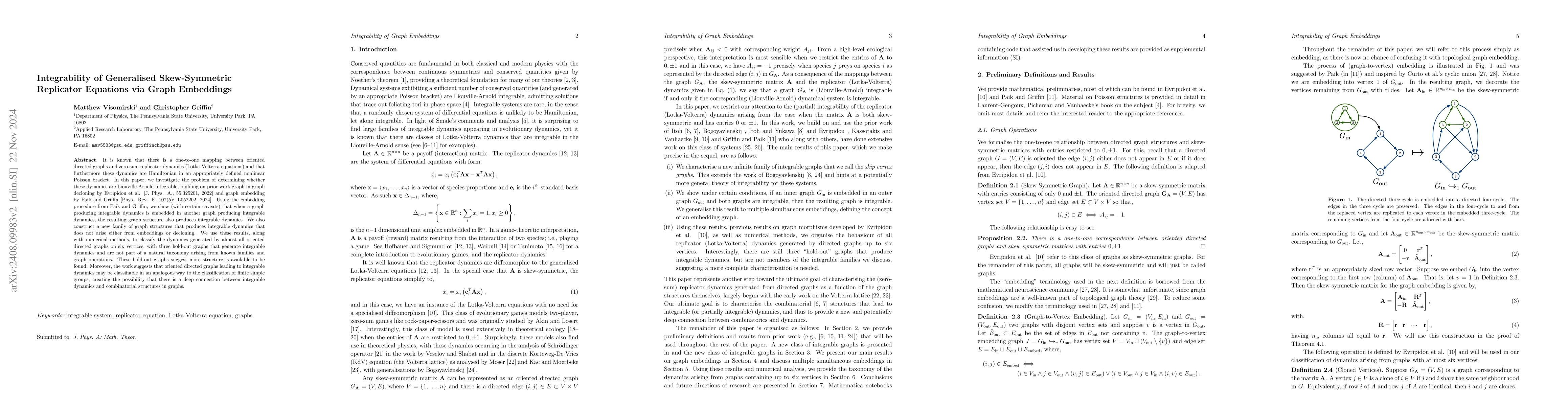 Thumbnail for Integrability of Generalised Skew-Symmetric Replicator Equations via
  Graph Embeddings