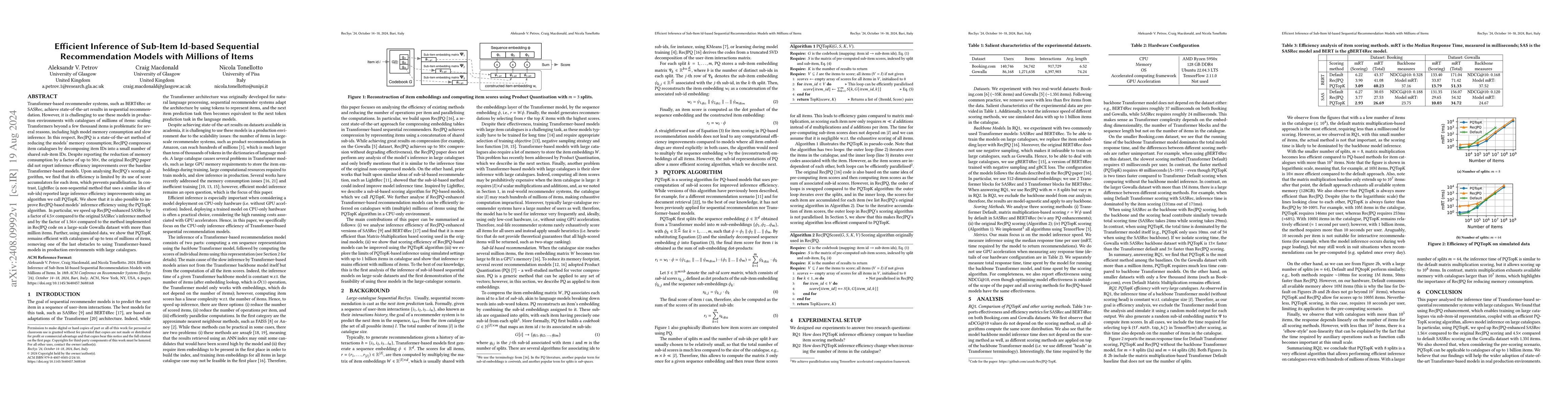 Thumbnail for Efficient Inference of Sub-Item Id-based Sequential Recommendation
  Models with Millions of Items