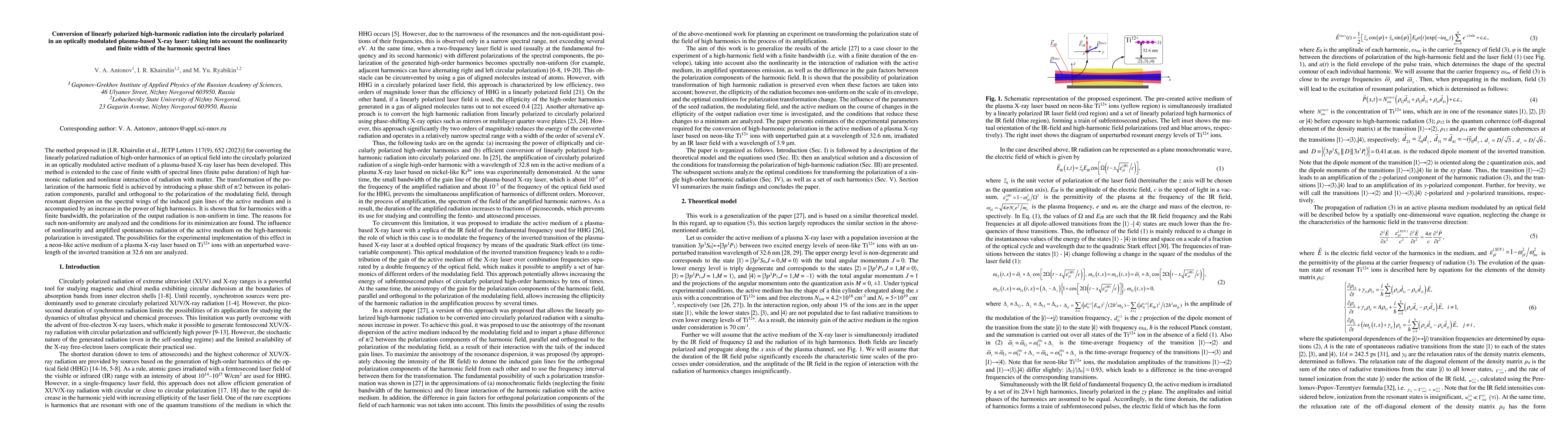 Thumbnail for Conversion of linearly polarized high-harmonic radiation into the
  circularly polarized in an optically modulated plasma-based X-ray laser:
  taking into account the nonlinearity and finite width of the harmonic
  spectral lines