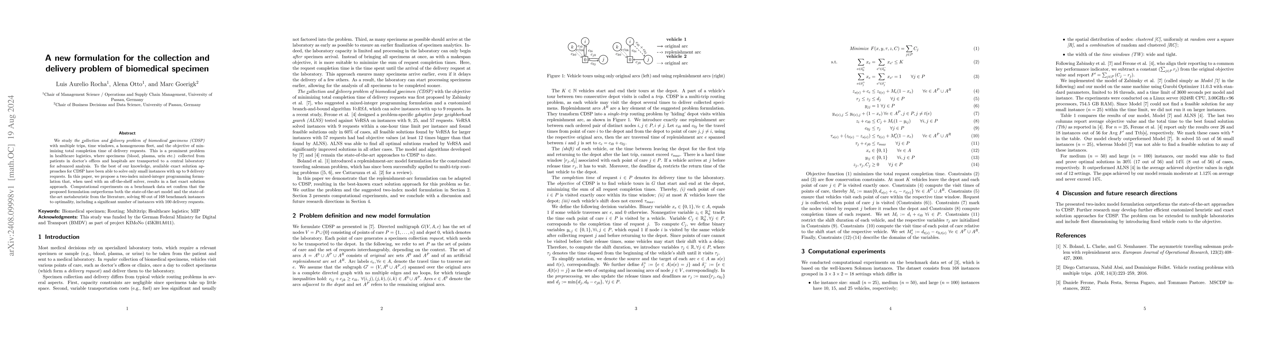 Thumbnail for A new formulation for the collection and delivery problem of biomedical
  specimen
