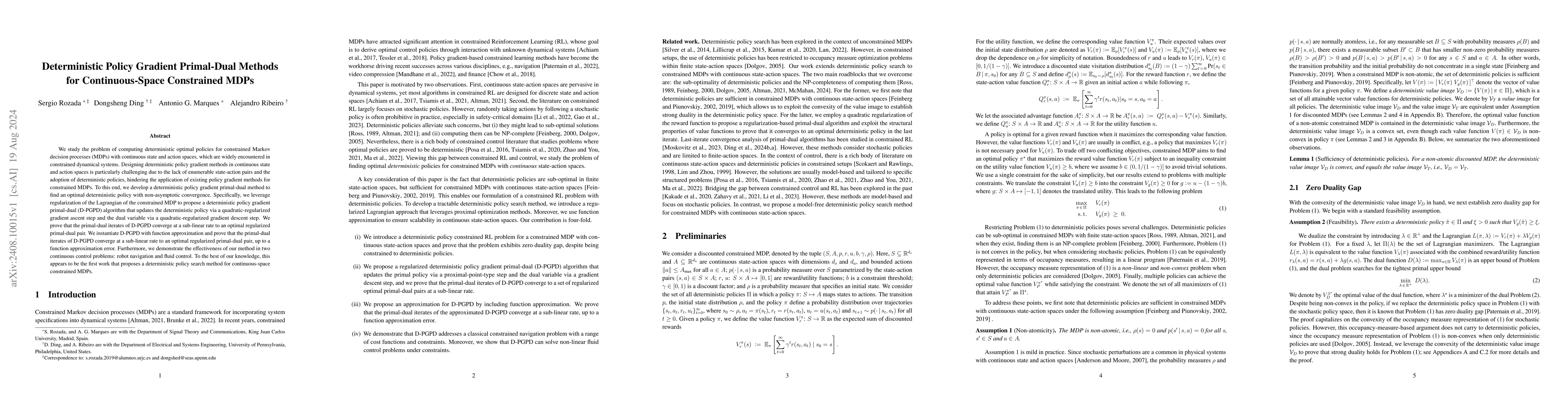 Thumbnail for Deterministic Policy Gradient Primal-Dual Methods for Continuous-Space
  Constrained MDPs