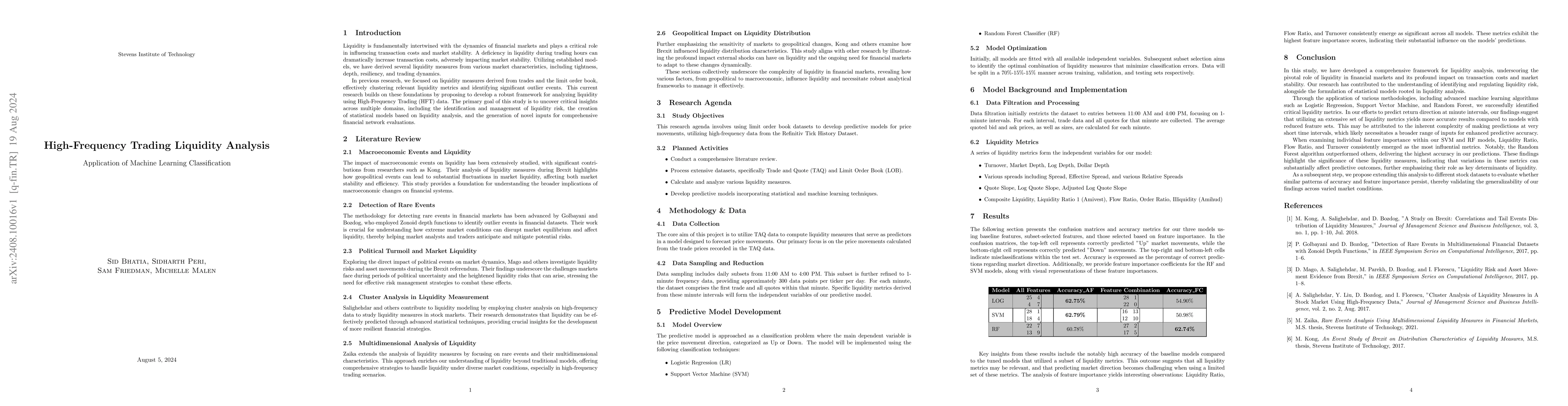 Thumbnail for High-Frequency Trading Liquidity Analysis | Application of Machine
  Learning Classification