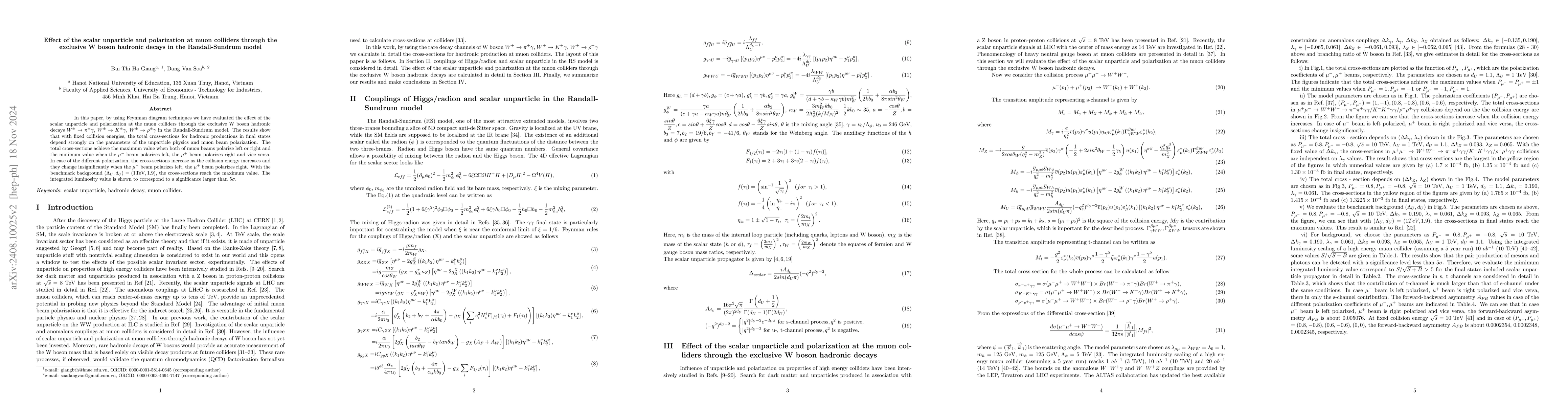 Thumbnail for Effect of the scalar unparticle and polarization at muon colliders
  through the exclusive W boson hadronic decays in the Randall-Sundrum model