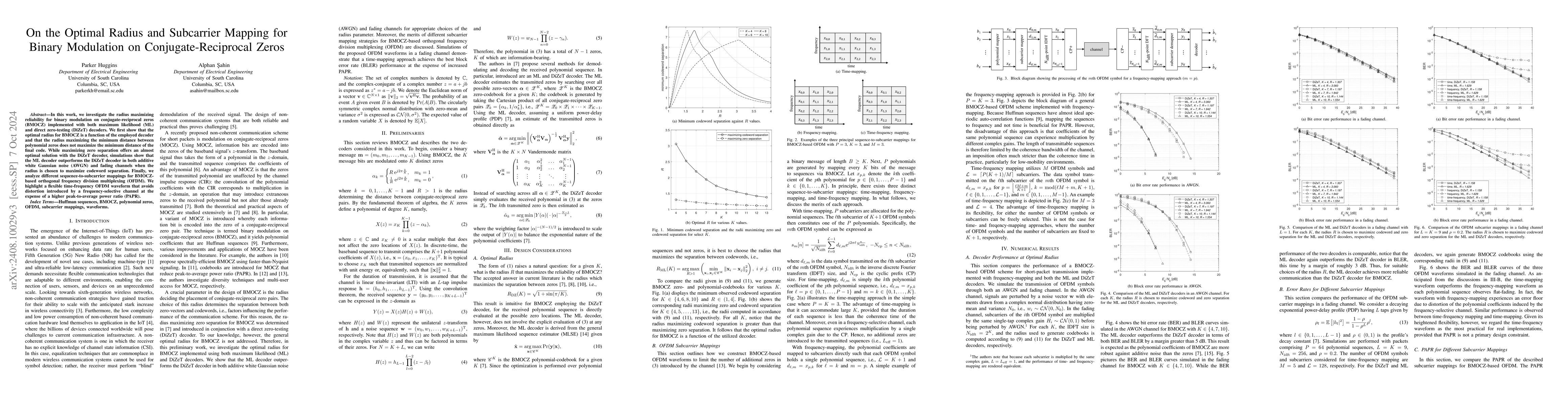 Thumbnail for On the Optimal Radius and Subcarrier Mapping for Binary Modulation on
  Conjugate-Reciprocal Zeros