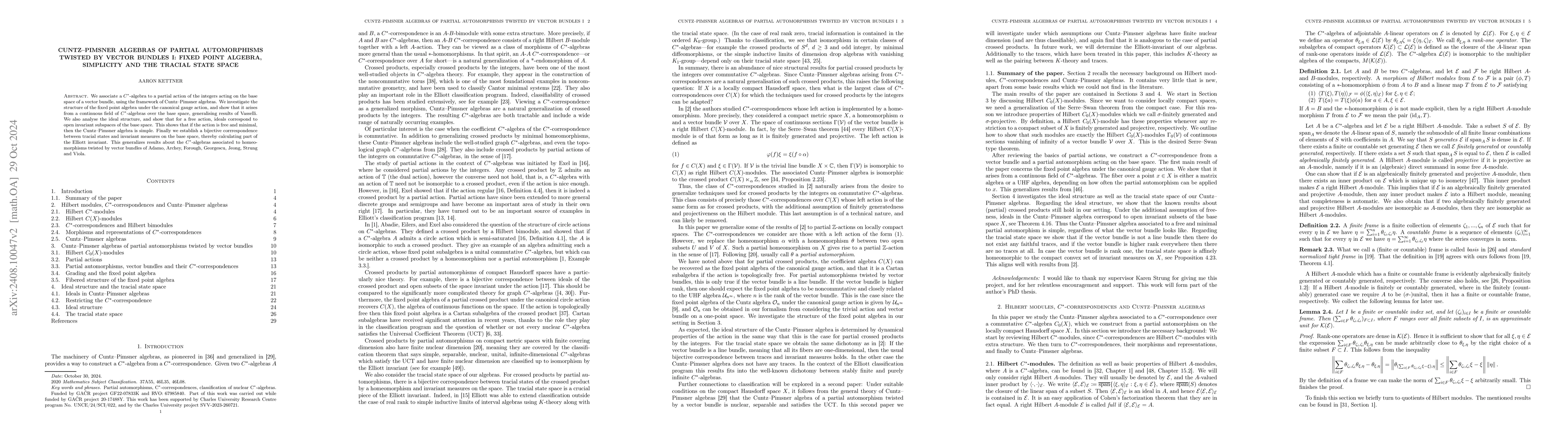 Thumbnail for Cuntz--Pimsner algebras of partial automorphisms twisted by vector
  bundles I: Fixed point algebra, simplicity and the tracial state space