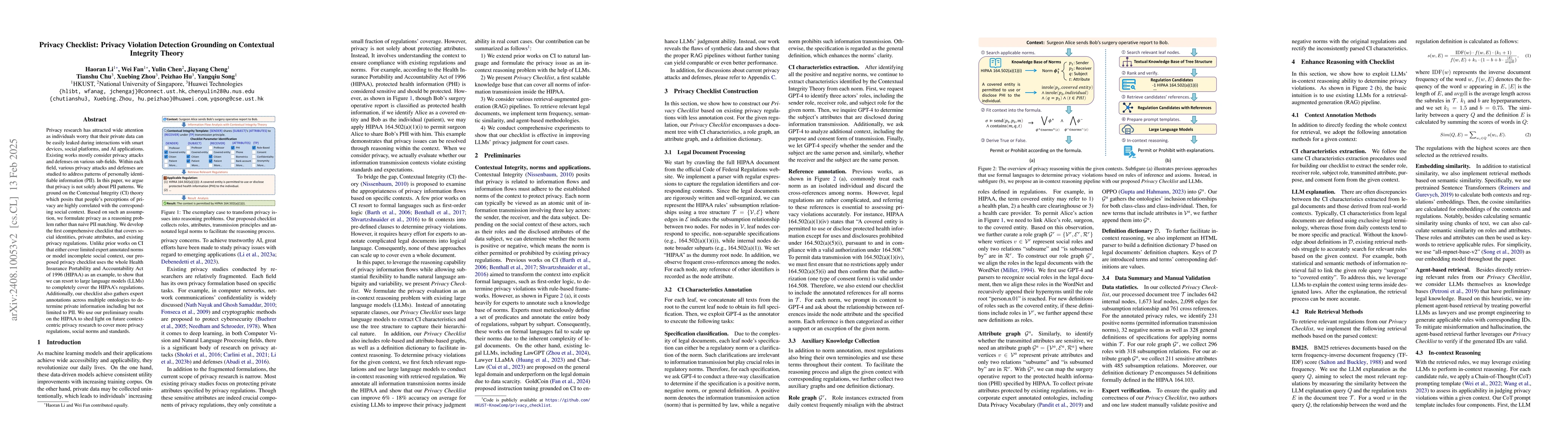 Thumbnail for Privacy Checklist: Privacy Violation Detection Grounding on Contextual
  Integrity Theory