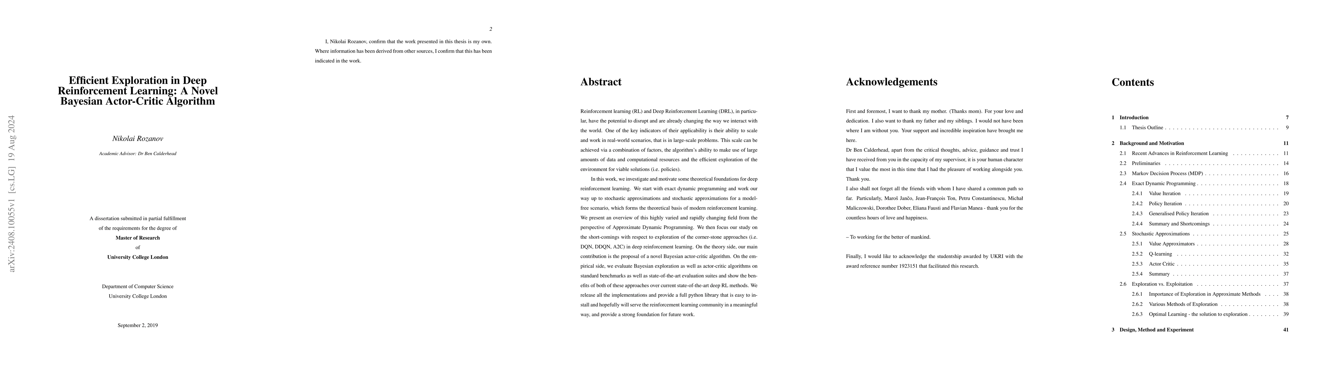 Thumbnail for Efficient Exploration in Deep Reinforcement Learning: A Novel Bayesian
  Actor-Critic Algorithm