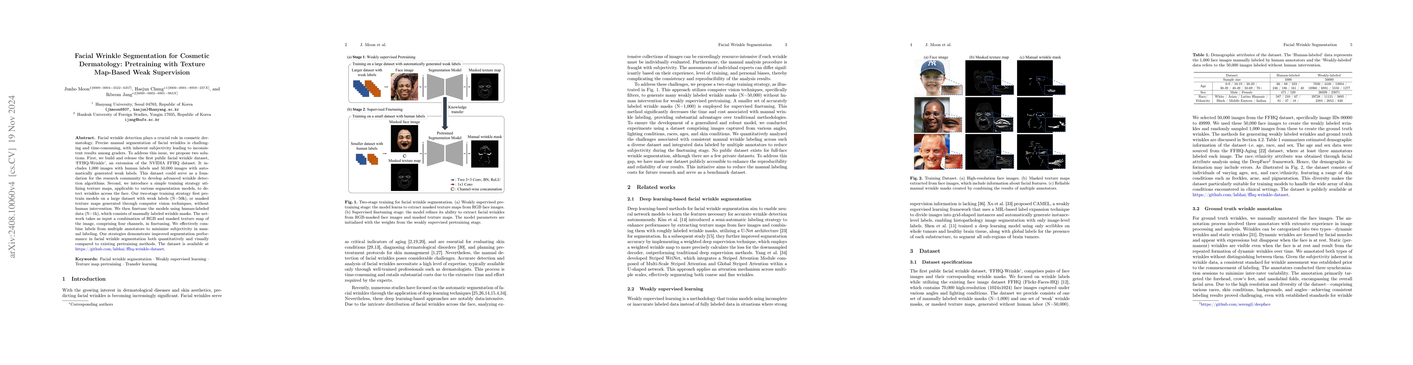 Thumbnail for Facial Wrinkle Segmentation for Cosmetic Dermatology: Pretraining with
  Texture Map-Based Weak Supervision