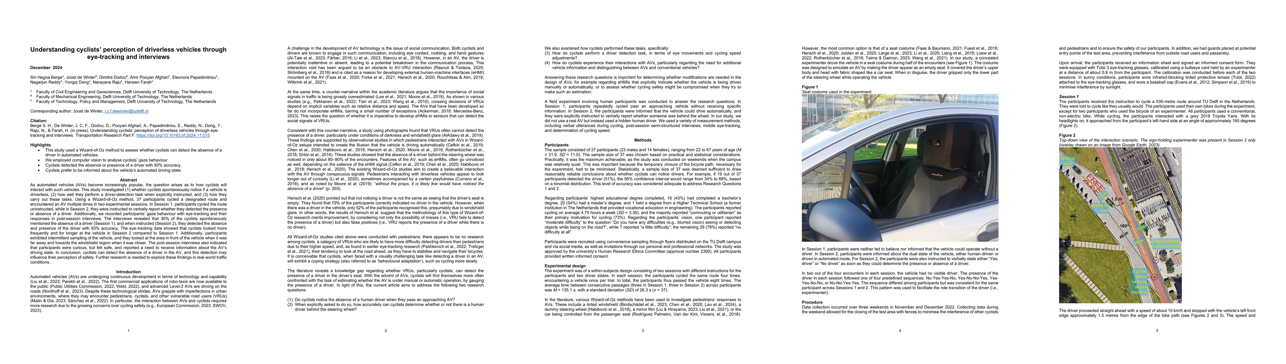 Thumbnail for Understanding cyclists' perception of driverless vehicles through
  eye-tracking and interviews