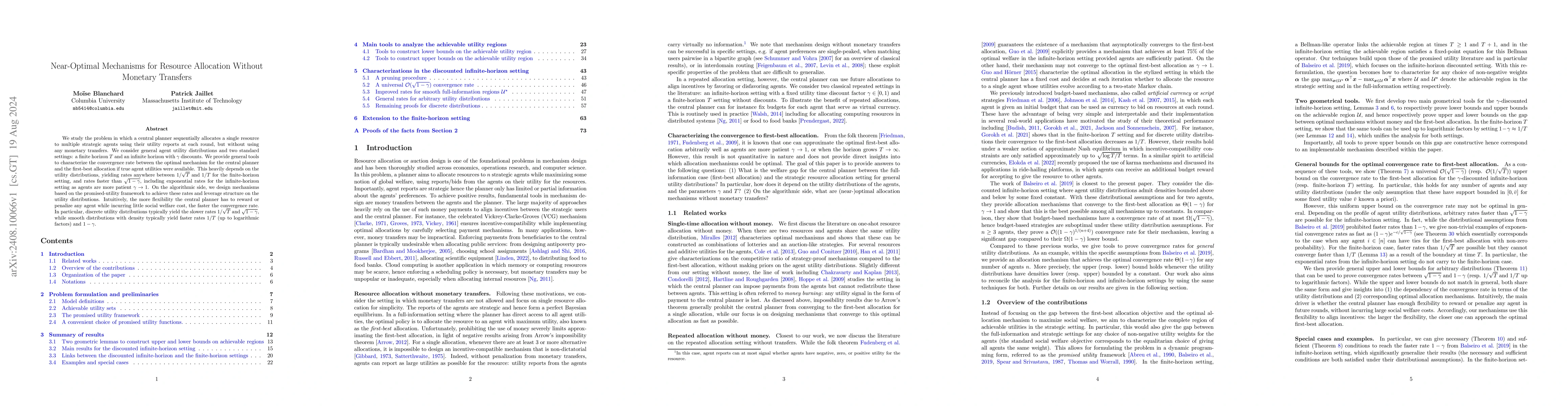 Thumbnail for Near-Optimal Mechanisms for Resource Allocation Without Monetary
  Transfers