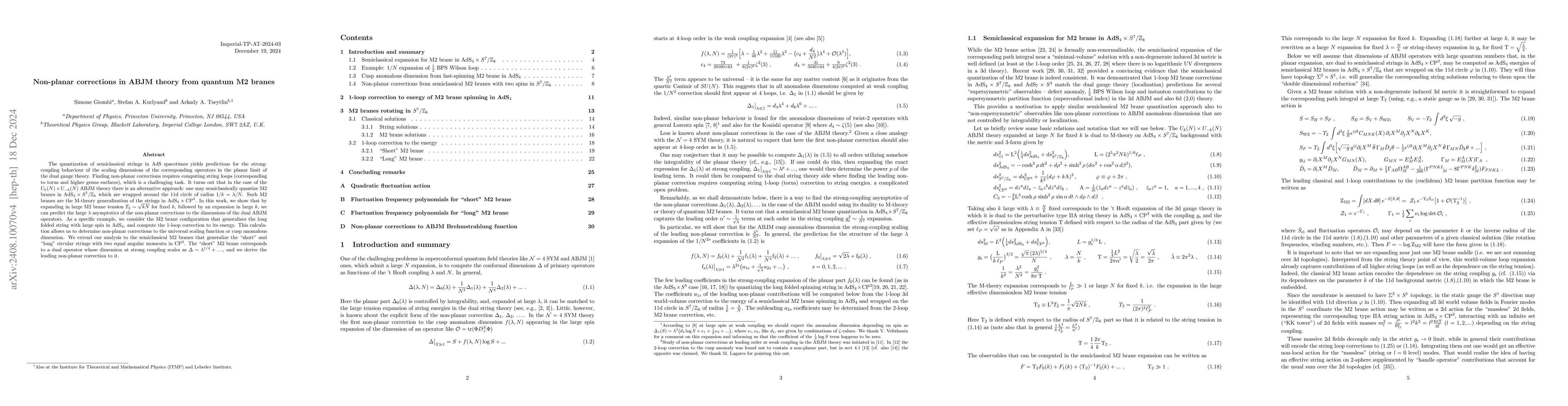 Thumbnail for Non-planar corrections in ABJM theory from quantum M2 branes