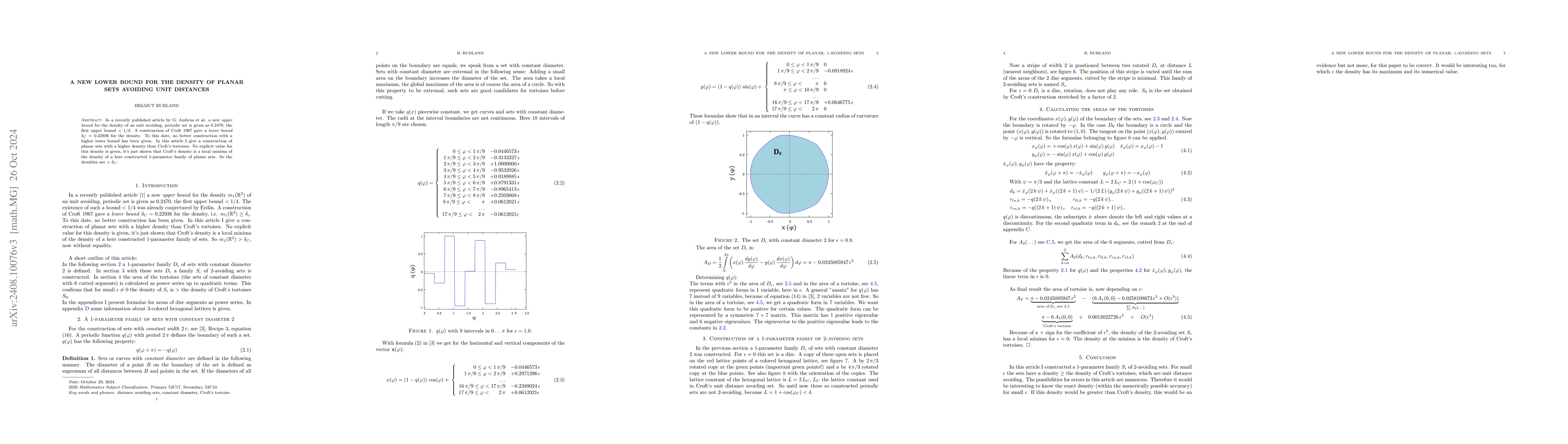 Thumbnail for A new lower bound for the density of planar Sets avoiding Unit Distances