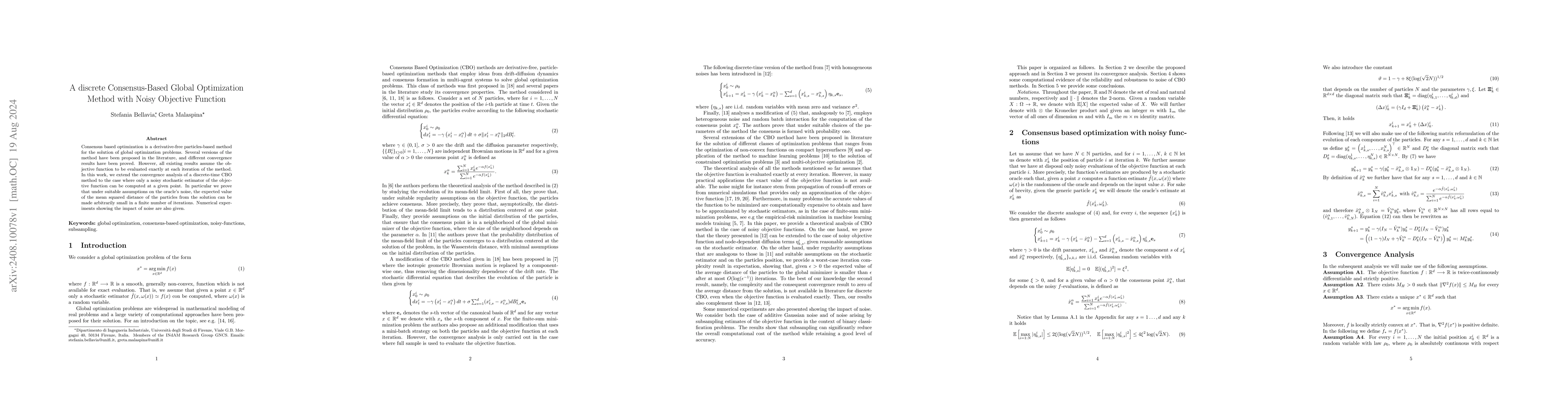 Thumbnail for A discrete Consensus-Based Global Optimization Method with Noisy
  Objective Function