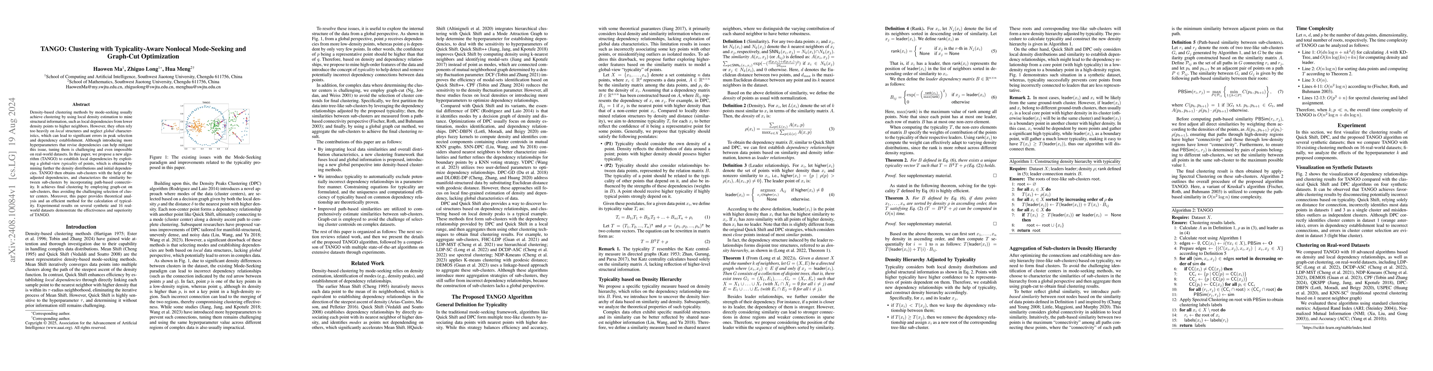 Thumbnail for TANGO: Clustering with Typicality-Aware Nonlocal Mode-Seeking and
  Graph-Cut Optimization