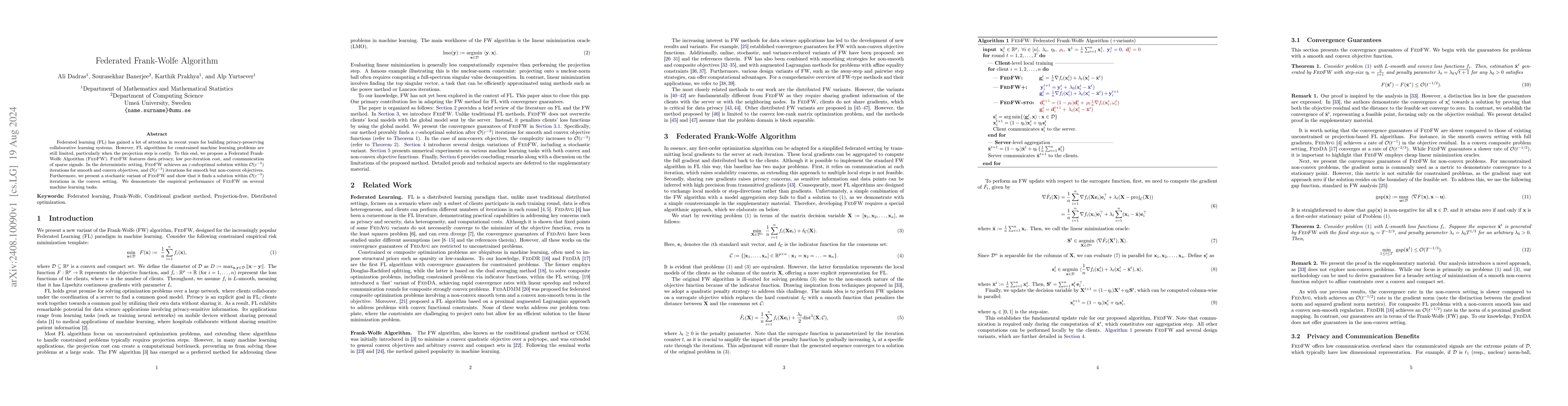 Thumbnail for Federated Frank-Wolfe Algorithm