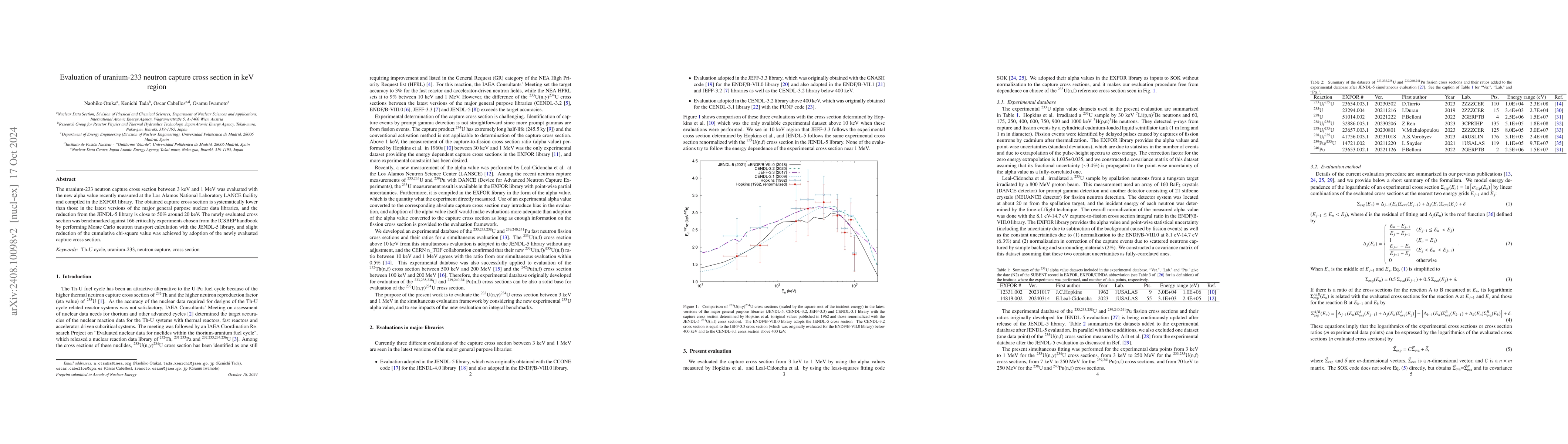 Thumbnail for Evaluation of uranium-233 neutron capture cross section in keV region