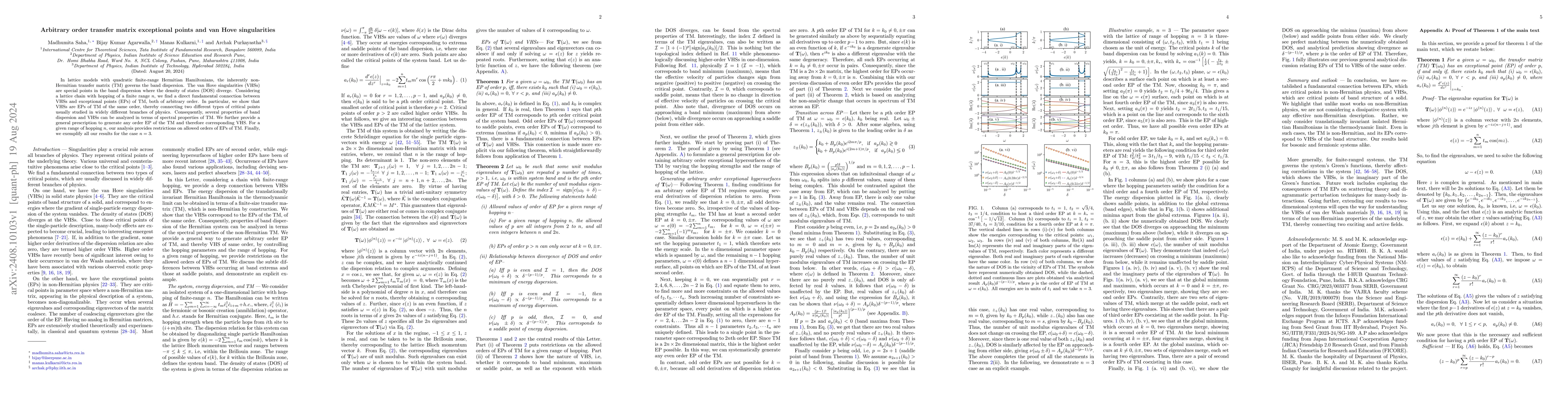 Thumbnail for Arbitrary order transfer matrix exceptional points and van Hove
  singularities