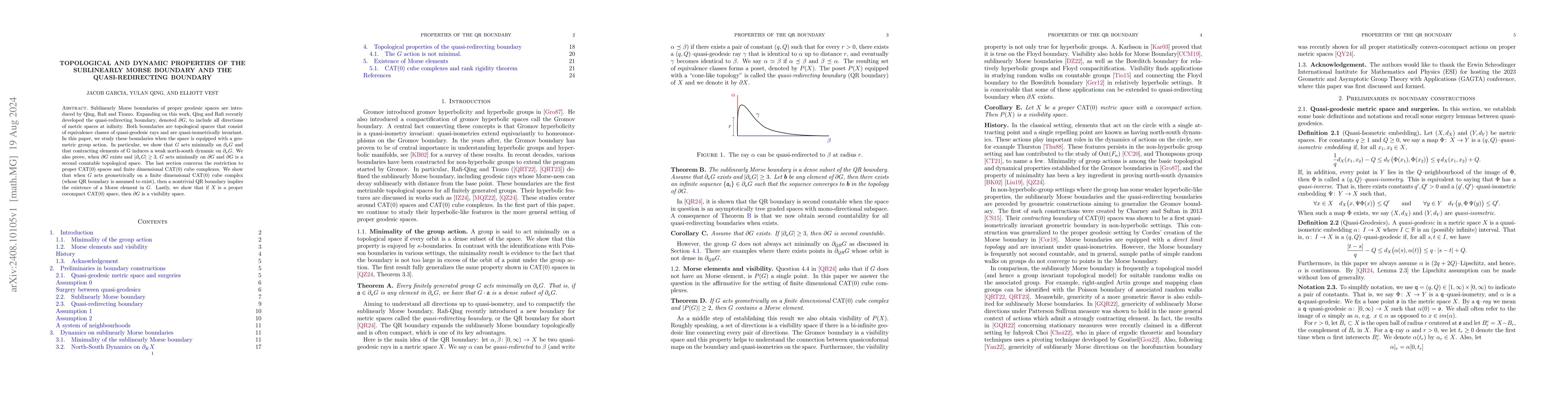 Thumbnail for Topological and Dynamic Properties of the Sublinearly Morse Boundary and
  the Quasi-Redirecting Boundary