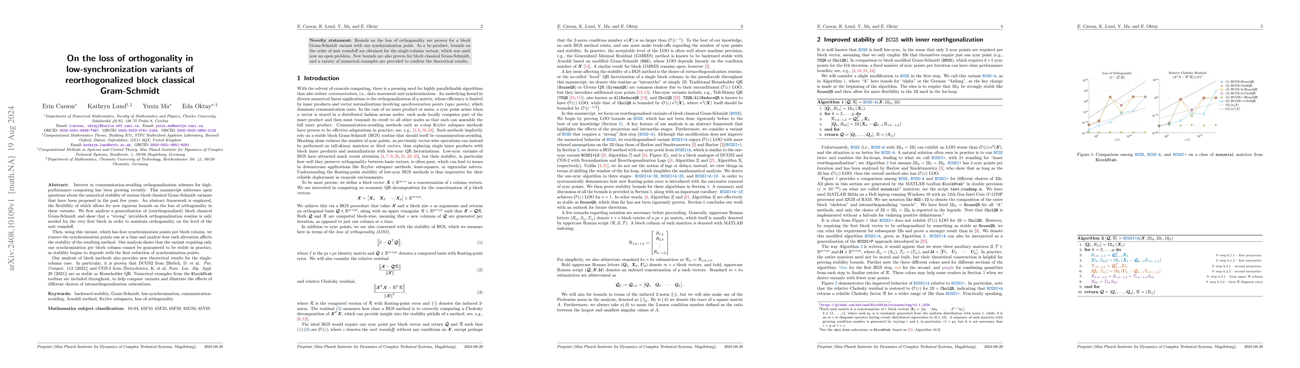 Thumbnail for On the loss of orthogonality in low-synchronization variants of
  reorthogonalized block classical Gram-Schmidt