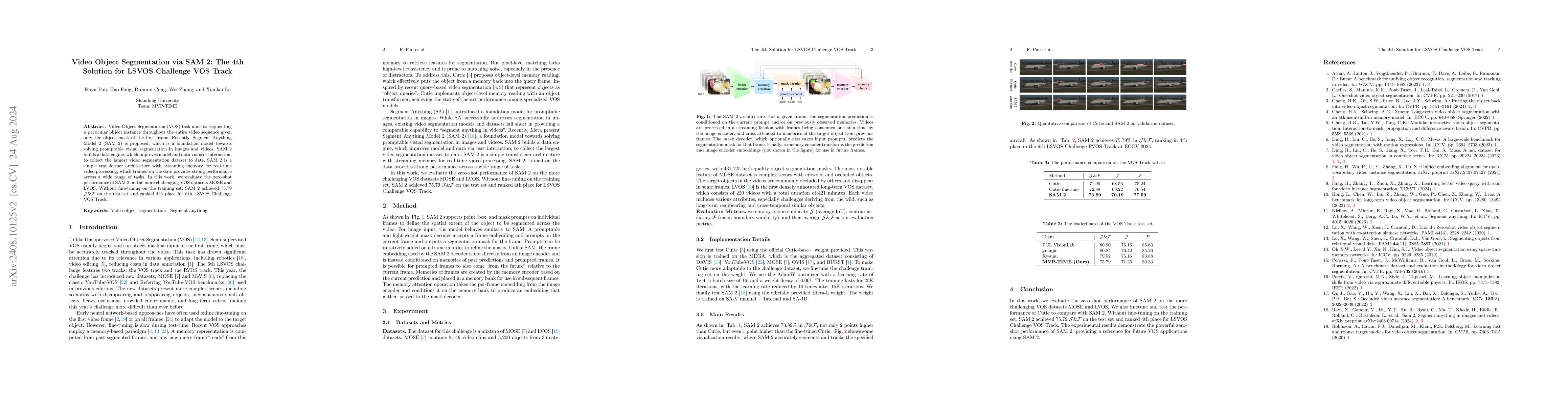 Thumbnail for Video Object Segmentation via SAM 2: The 4th Solution for LSVOS
  Challenge VOS Track