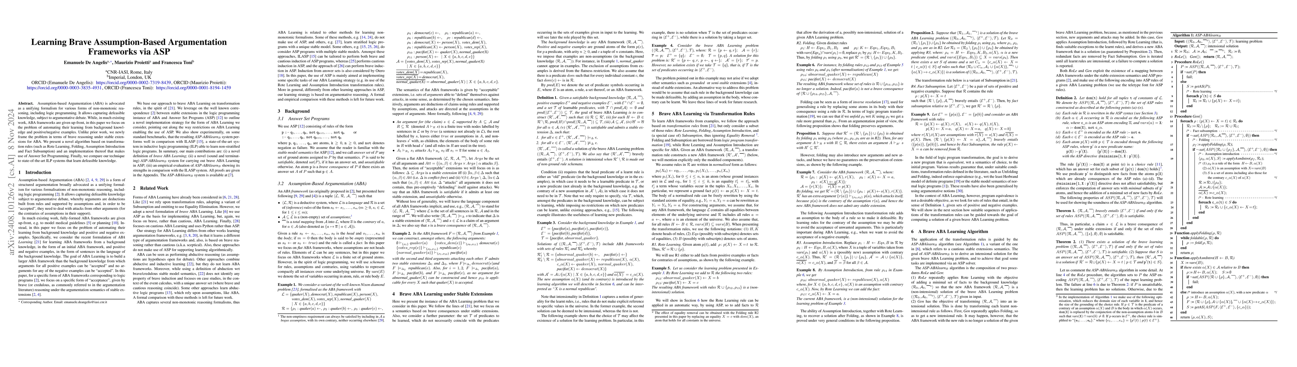 Thumbnail for Learning Brave Assumption-Based Argumentation Frameworks via ASP