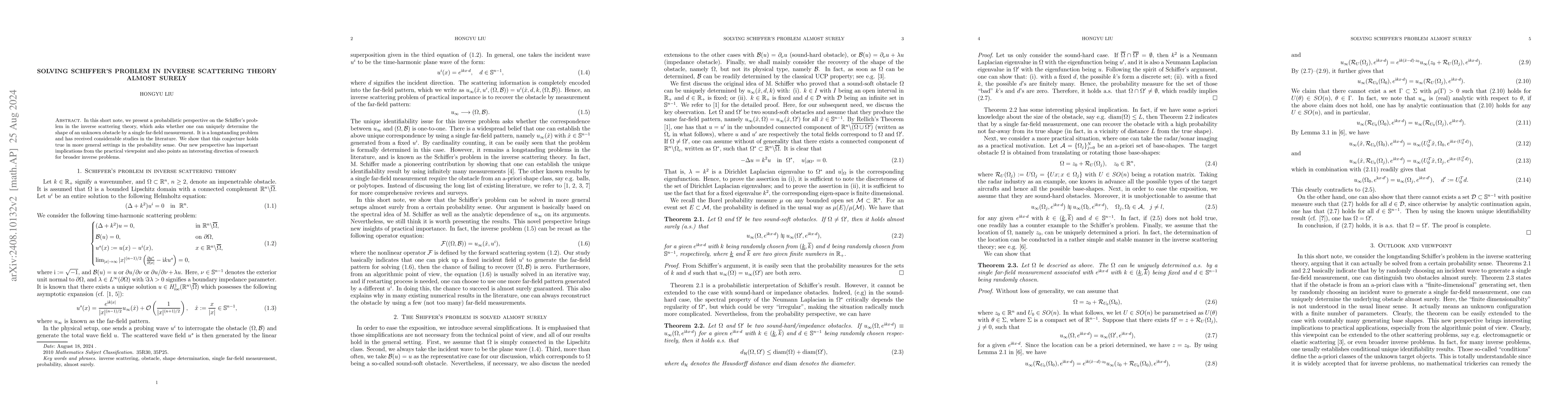 Thumbnail for Solving Schiffer's problem in inverse scattering theory almost surely