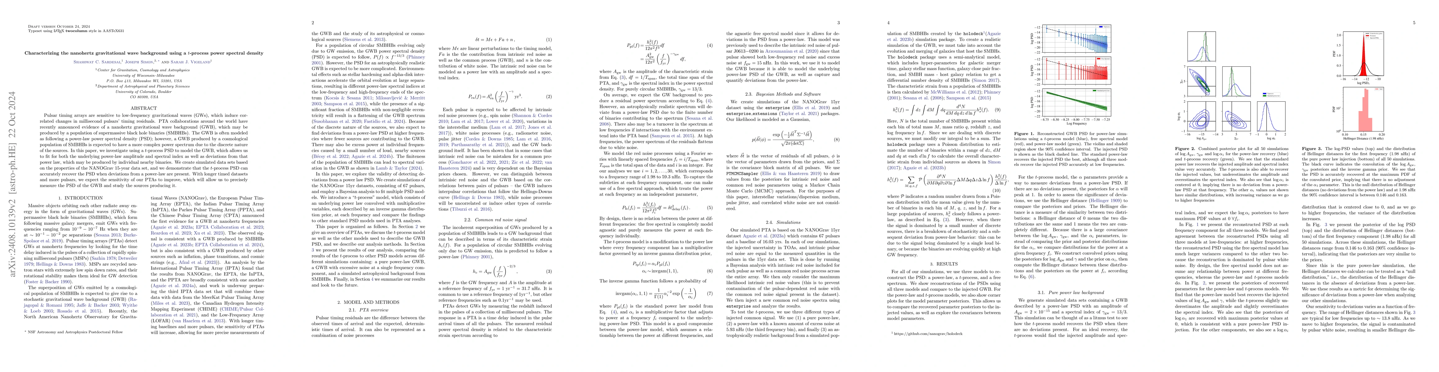 Thumbnail for Characterizing the nanohertz gravitational wave background using a
  $t$-process power spectral density
