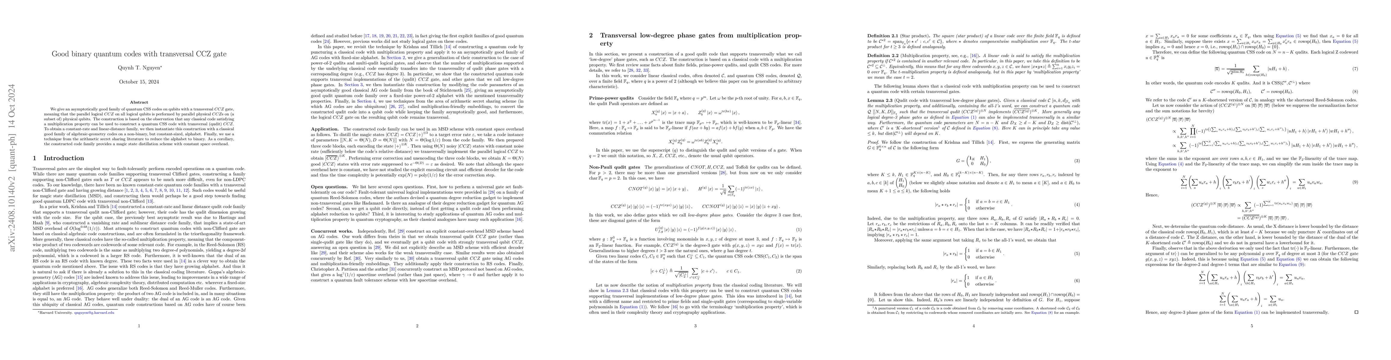 Thumbnail for Good binary quantum codes with transversal CCZ gate