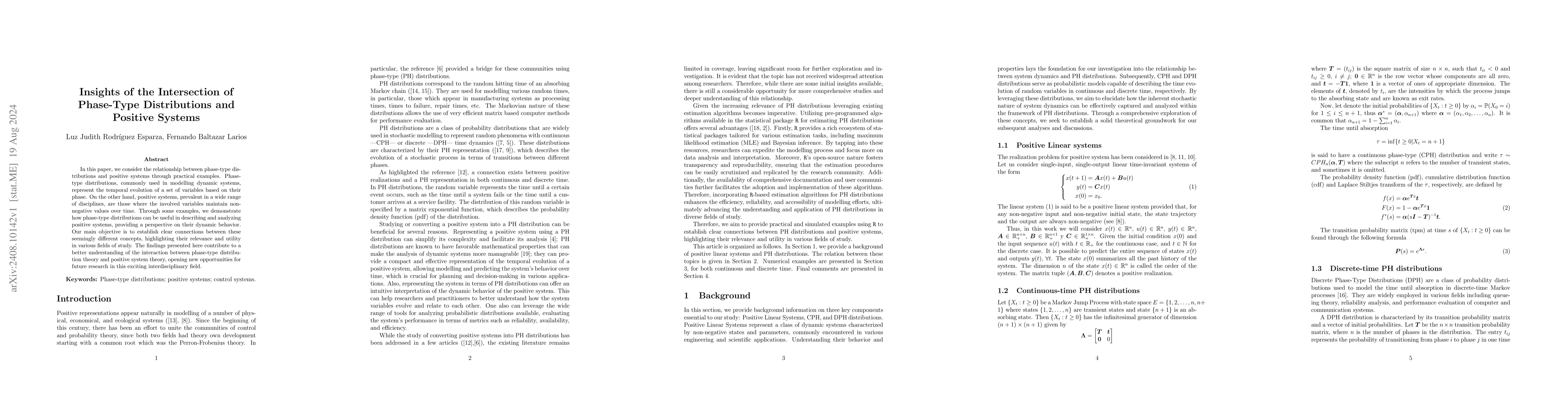 Thumbnail for Insights of the Intersection of Phase-Type Distributions and Positive
  Systems