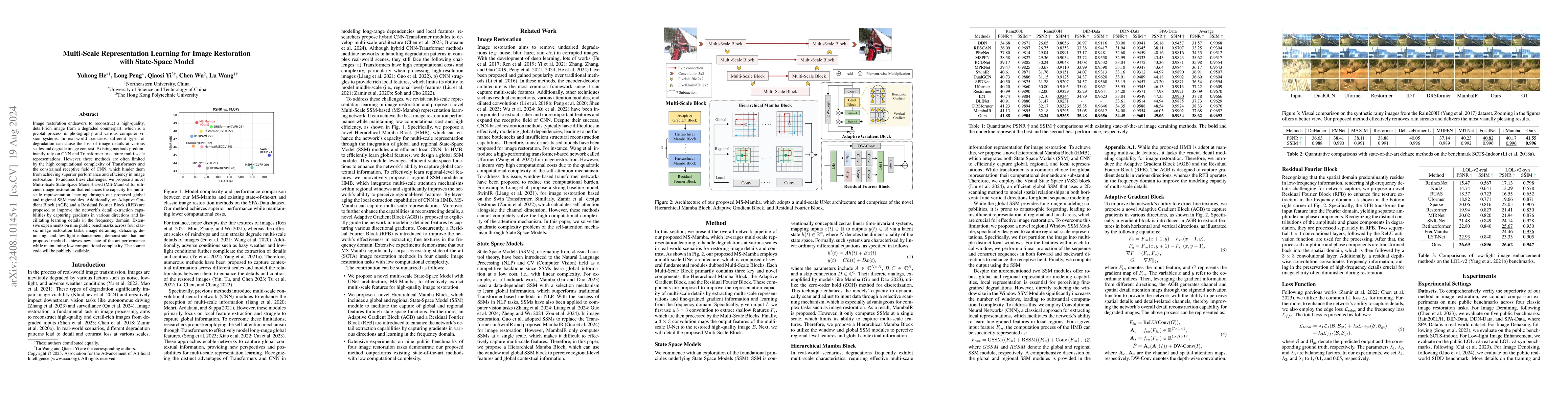 Thumbnail for Multi-Scale Representation Learning for Image Restoration with
  State-Space Model