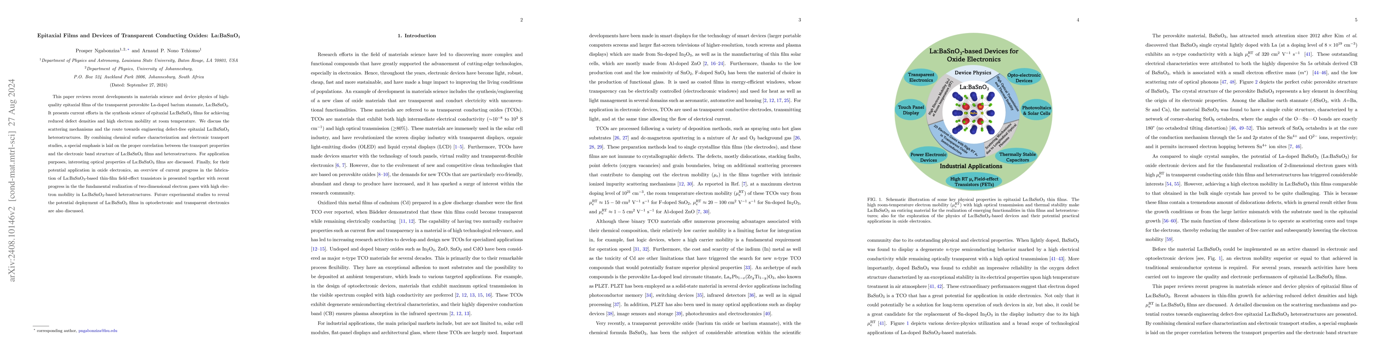 Thumbnail for Epitaxial Films and Devices of Transparent Conducting Oxides:
  La:BaSnO$_3$