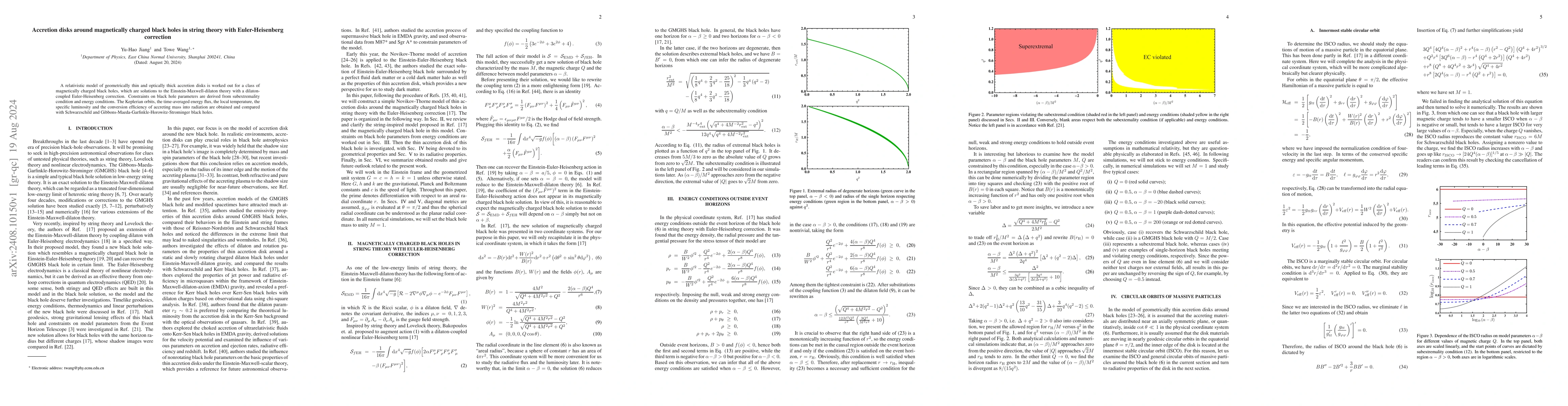 Thumbnail for Accretion disks around magnetically charged black holes in string theory
  with Euler-Heisenberg correction