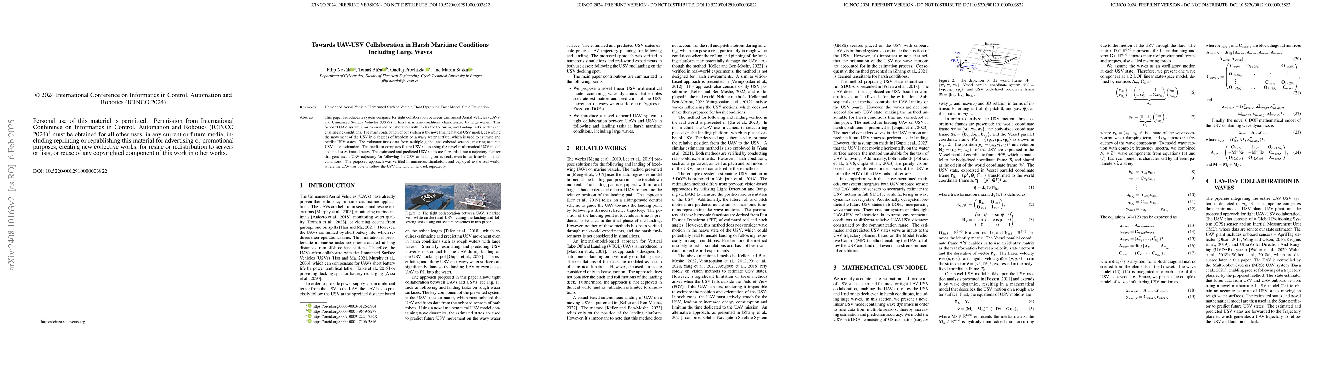 Thumbnail for Towards UAV-USV Collaboration in Harsh Maritime Conditions Including
  Large Waves