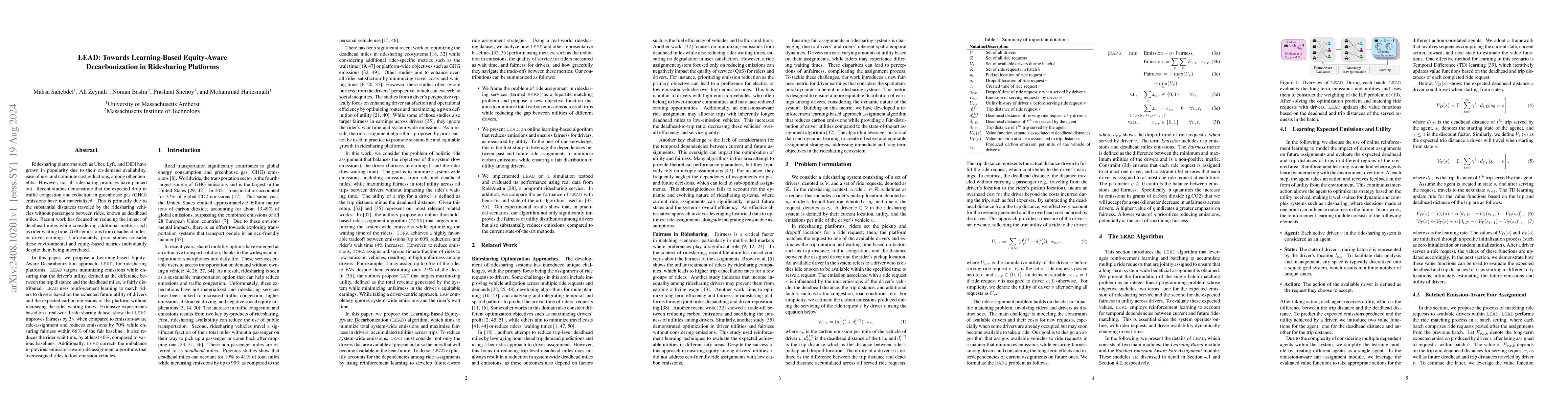 Thumbnail for LEAD: Towards Learning-Based Equity-Aware Decarbonization in Ridesharing
  Platforms