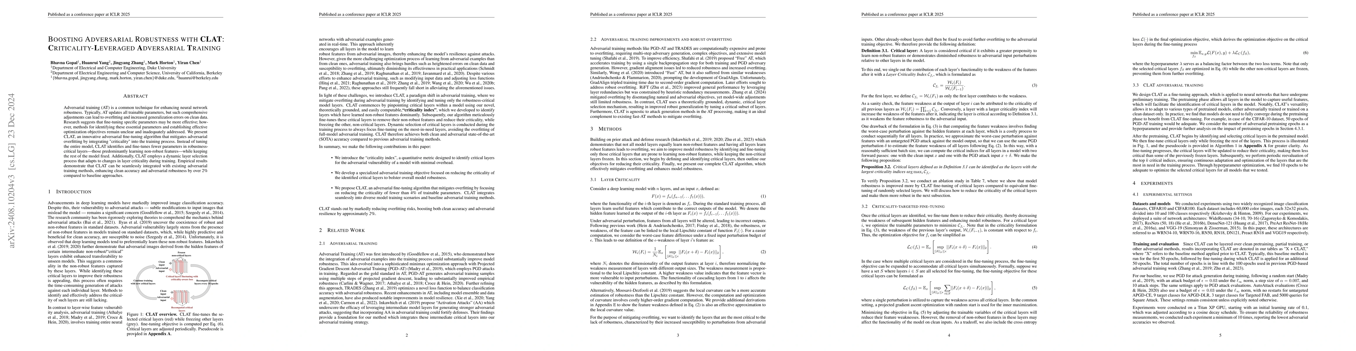 Thumbnail for Criticality Leveraged Adversarial Training (CLAT) for Boosted
  Performance via Parameter Efficiency