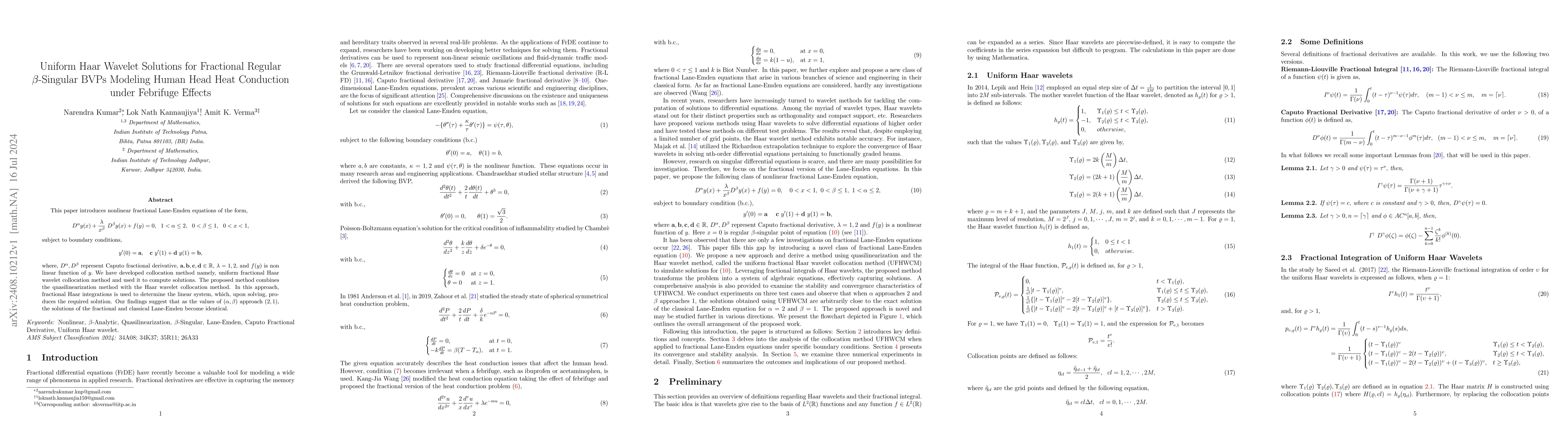 Thumbnail for Uniform Haar Wavelet Solutions for Fractional Regular $β$-Singular
  BVPs Modeling Human Head Heat Conduction under Febrifuge Effects