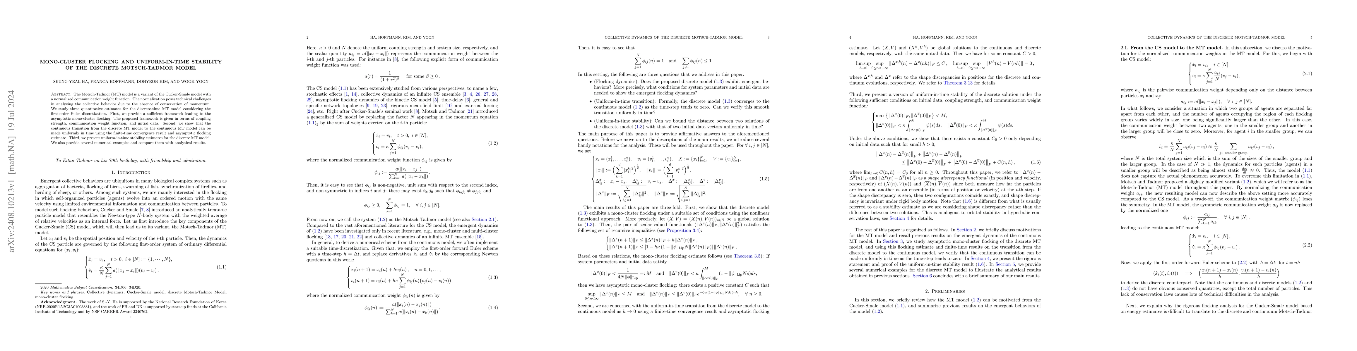 Thumbnail for Mono-cluster flocking and uniform-in-time stability of the discrete
  Motsch-Tadmor model
