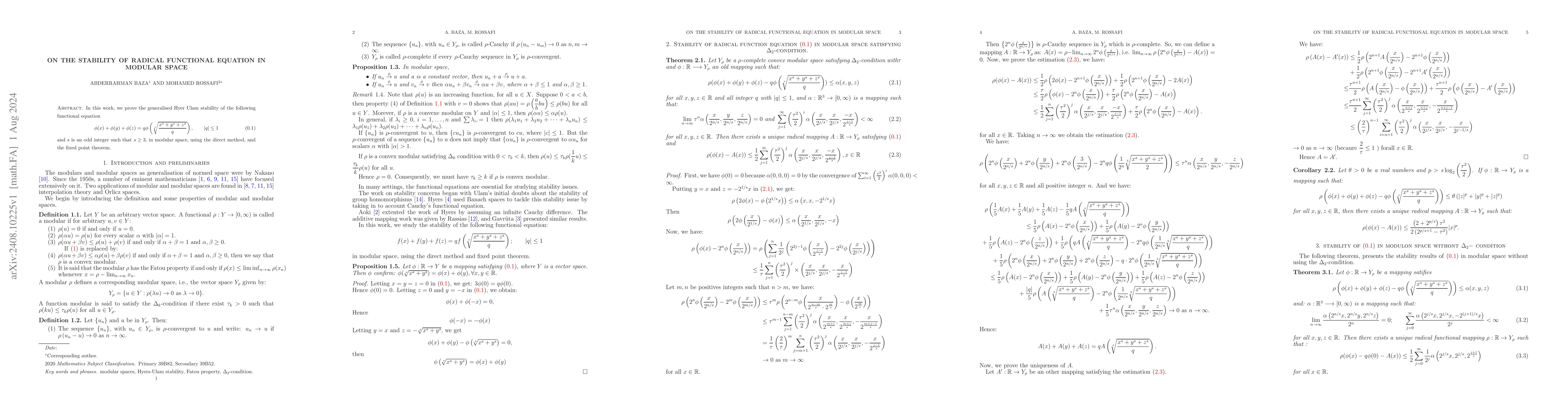 Thumbnail for On the stability of radical functional equation in modular space