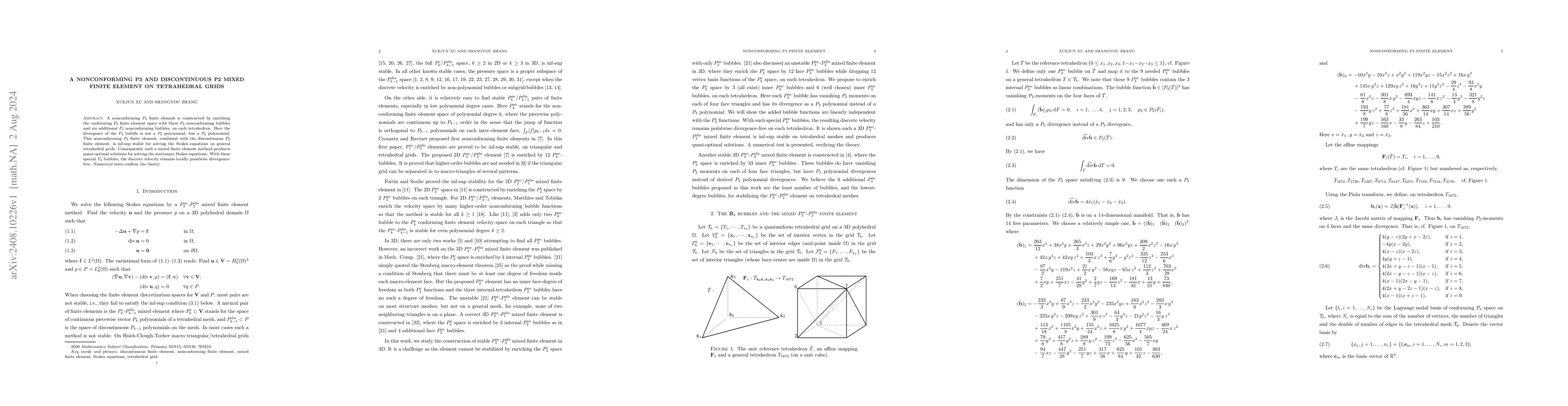 Thumbnail for A nonconforming P3 and discontinuous P2 mixed finite element on
  tetrahedral grids