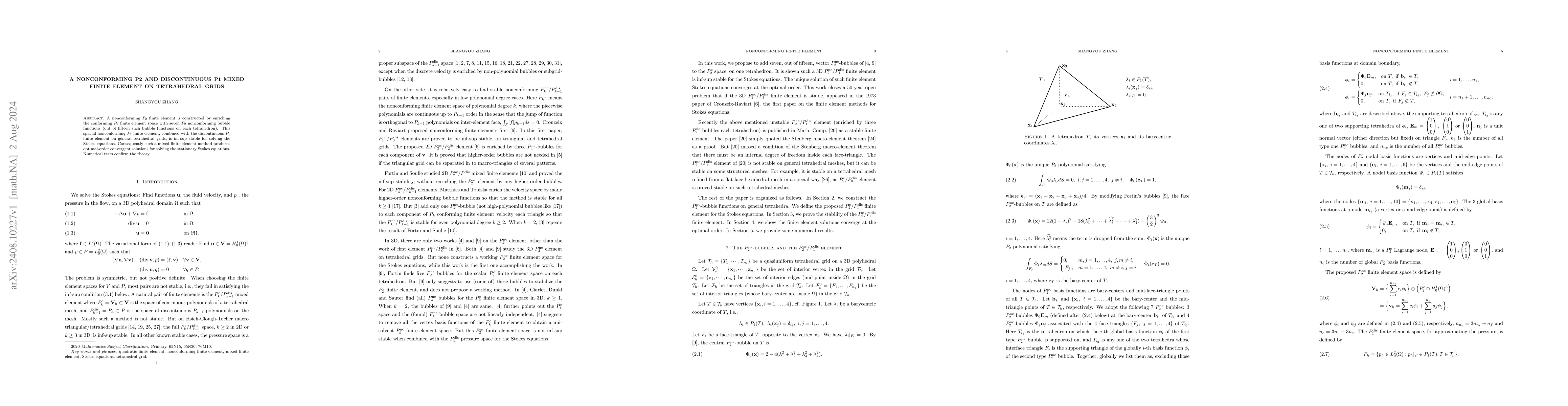 Thumbnail for A nonconforming P2 and discontinuous P1 mixed finite element on
  tetrahedral grids